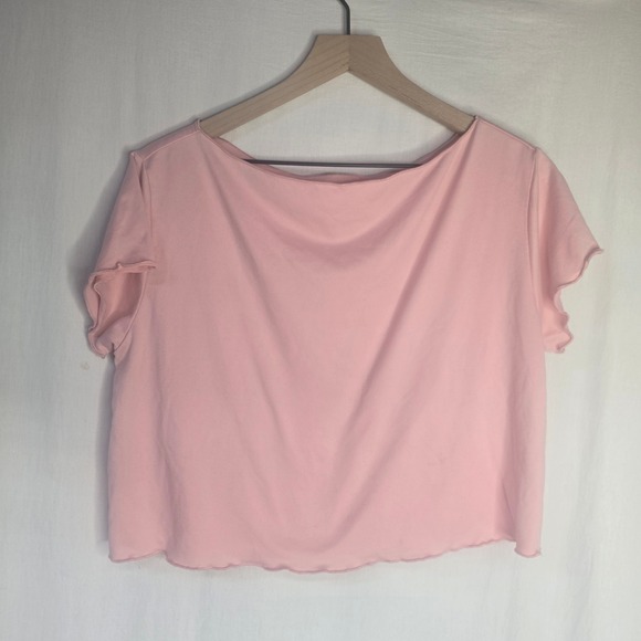 Colsie Tops - Colsie Lettuce Edge Crop T-Shirt Womens Small Pink Cotton Blend Coquette Basic